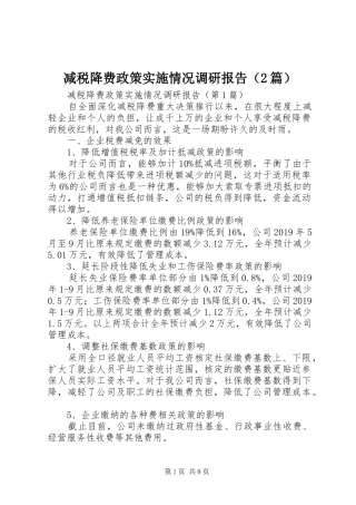 减税降费政策实施情况调研报告（2篇）