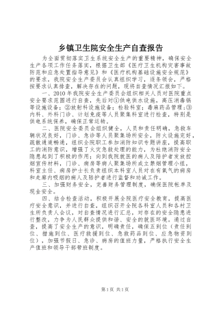 乡镇卫生院安全生产自查报告 