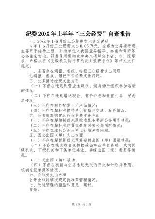 纪委20XX年上半年“三公经费”自查报告