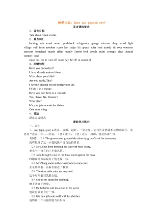 unit 14 have you packed yet 教案1（人教新目标九年级）doc--初中英语 