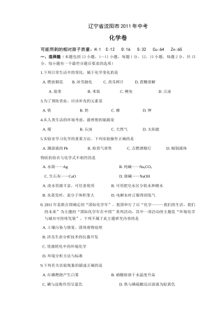 沈阳市中考化学试卷及答案 