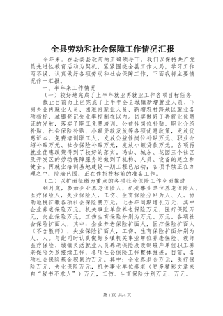 全县劳动和社会保障工作情况汇报 