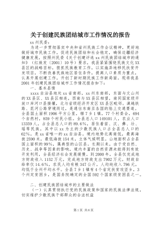 关于创建民族团结城市工作情况的报告 