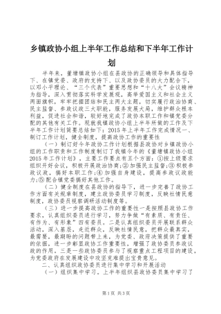 乡镇政协小组上半年工作总结和下半年工作计划