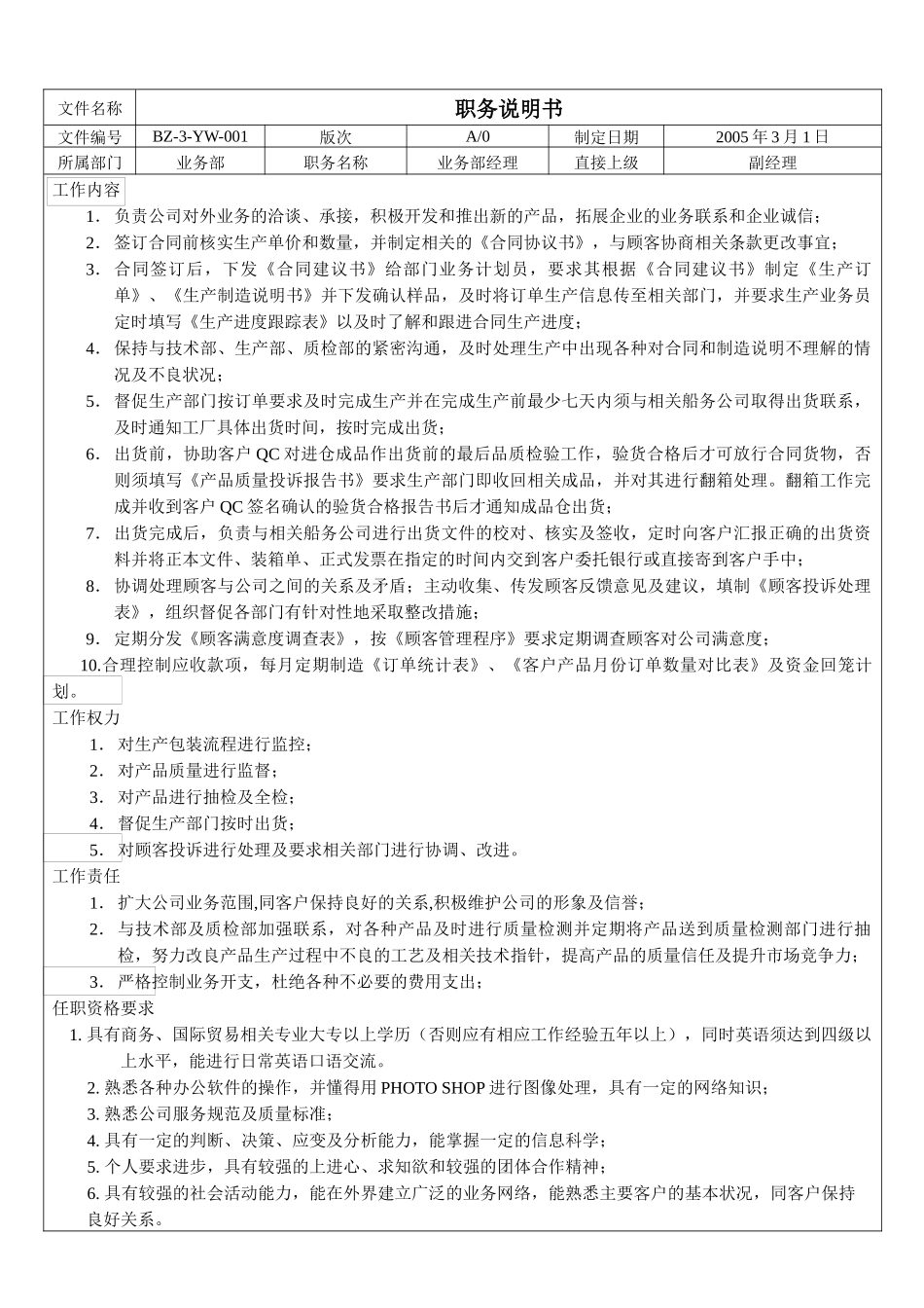业务部 职务说明书01-07_第1页