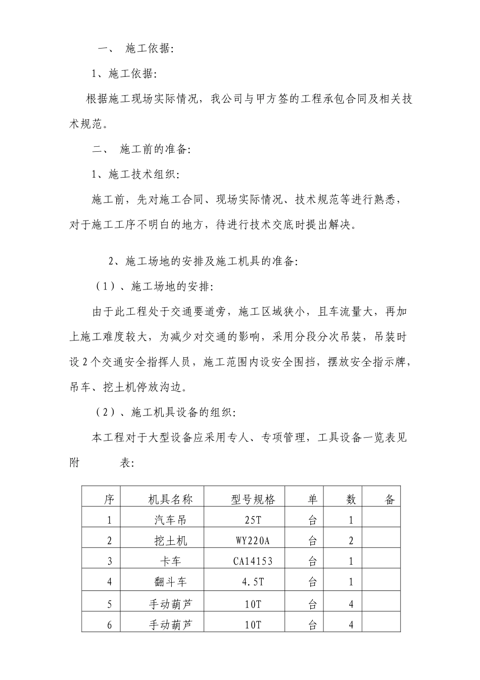市政道路管道吊装施工方案_第1页