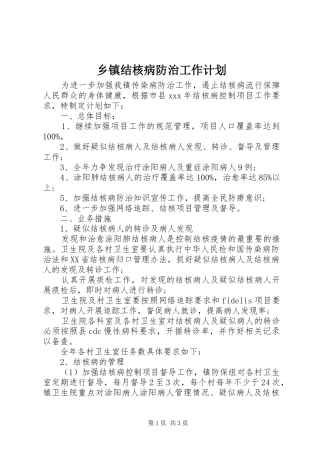 乡镇结核病防治工作计划