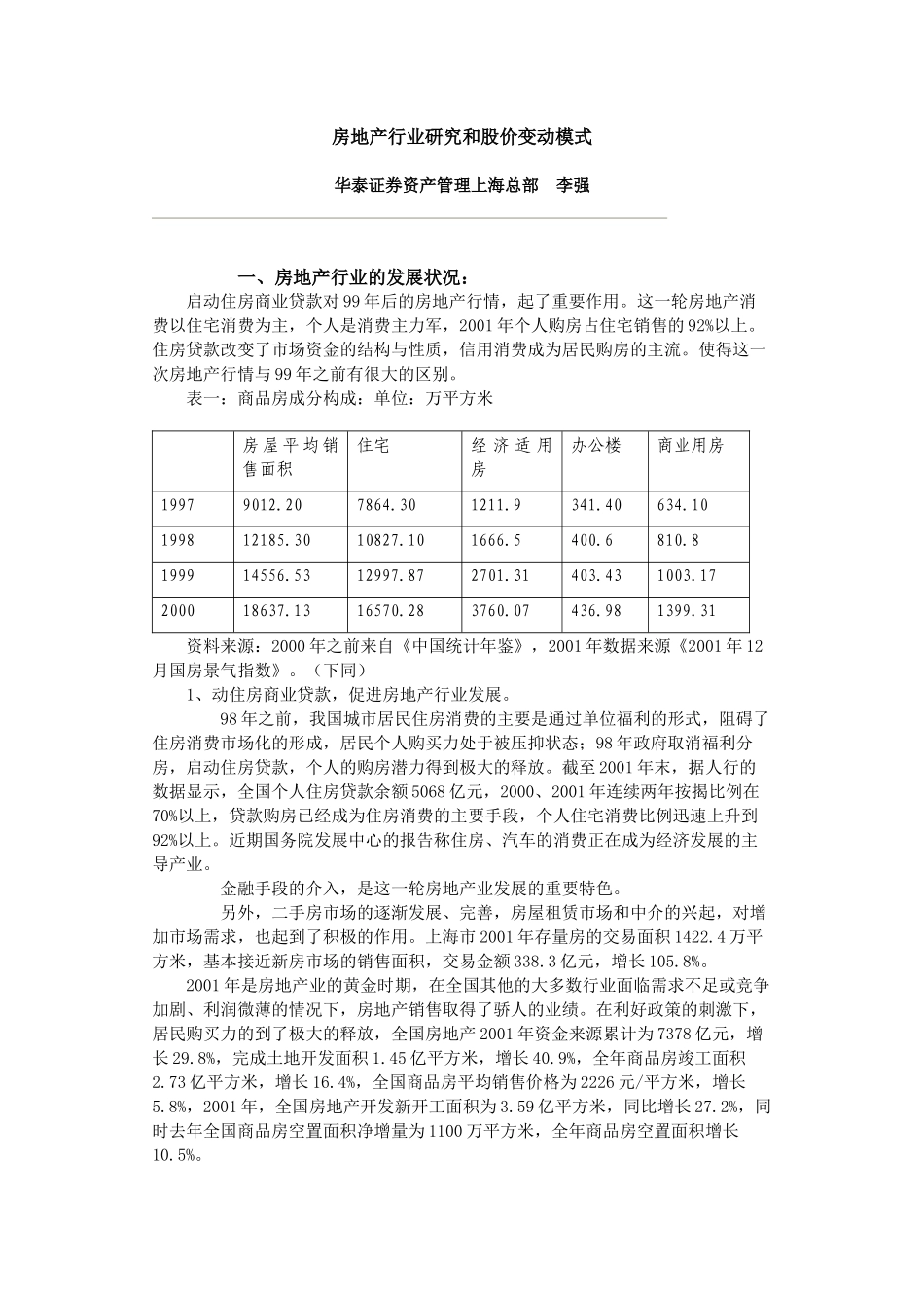 房地产行业研究和股价变动模式_第1页