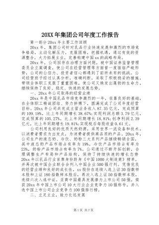 20XX年集团公司年度工作报告