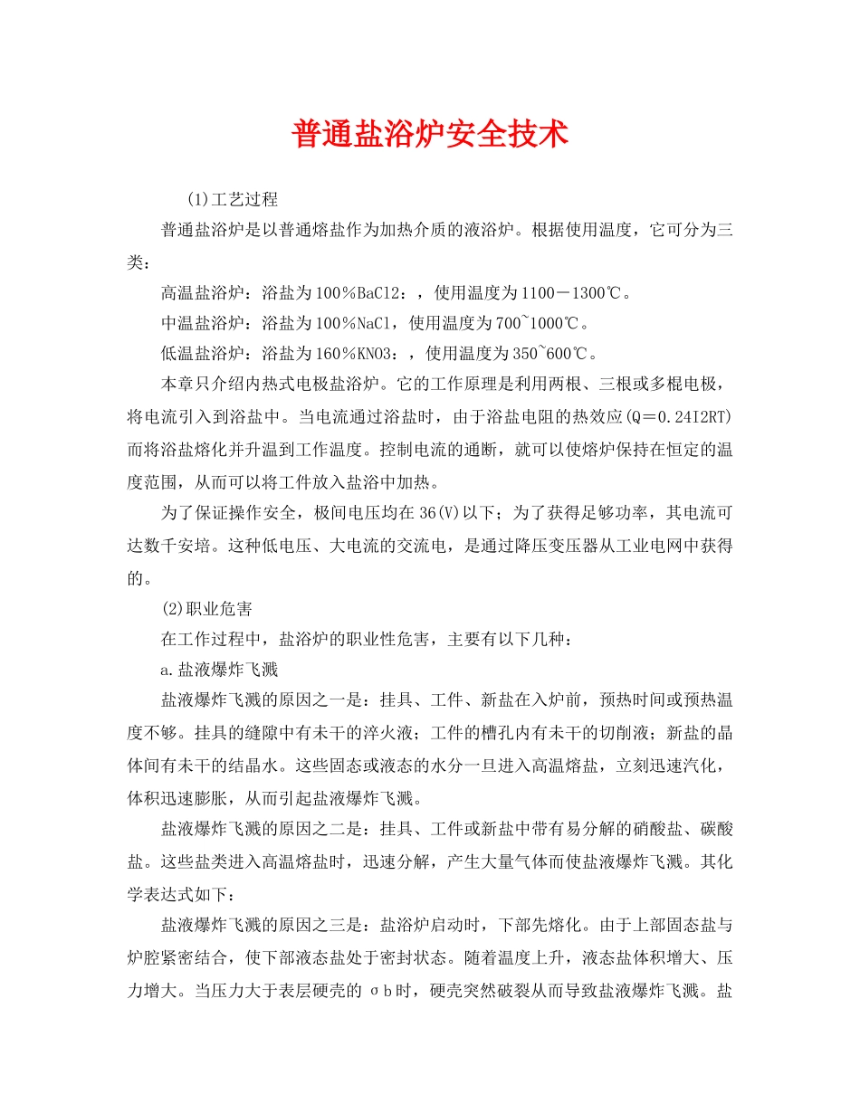 《安全管理》之普通盐浴炉安全技术 _第1页