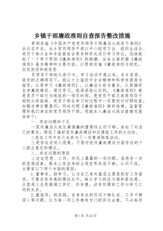 乡镇干部廉政准则自查报告整改措施 