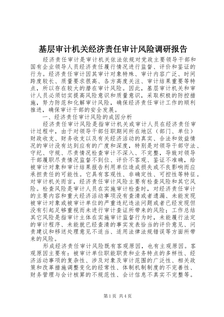 基层审计机关经济责任审计风险调研报告 _第1页