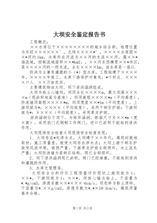 大坝安全鉴定报告书 