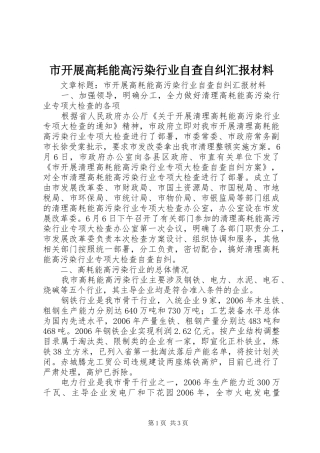 市开展高耗能高污染行业自查自纠汇报材料 