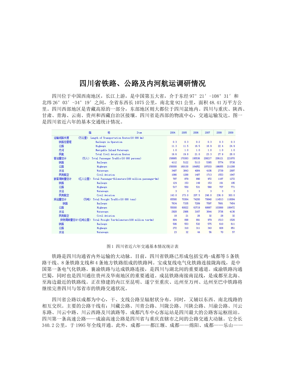 四川省铁路、公路与内河航运的调研情况_第1页