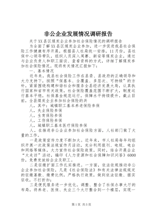 非公企业发展情况调研报告 
