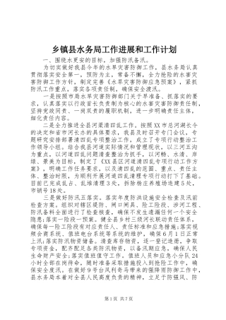 乡镇县水务局工作进展和工作计划
