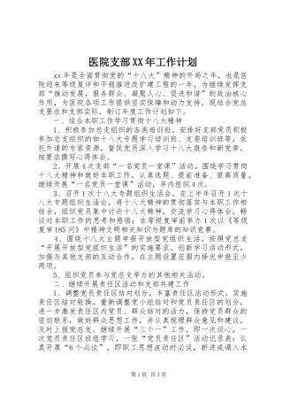 医院支部XX年工作计划