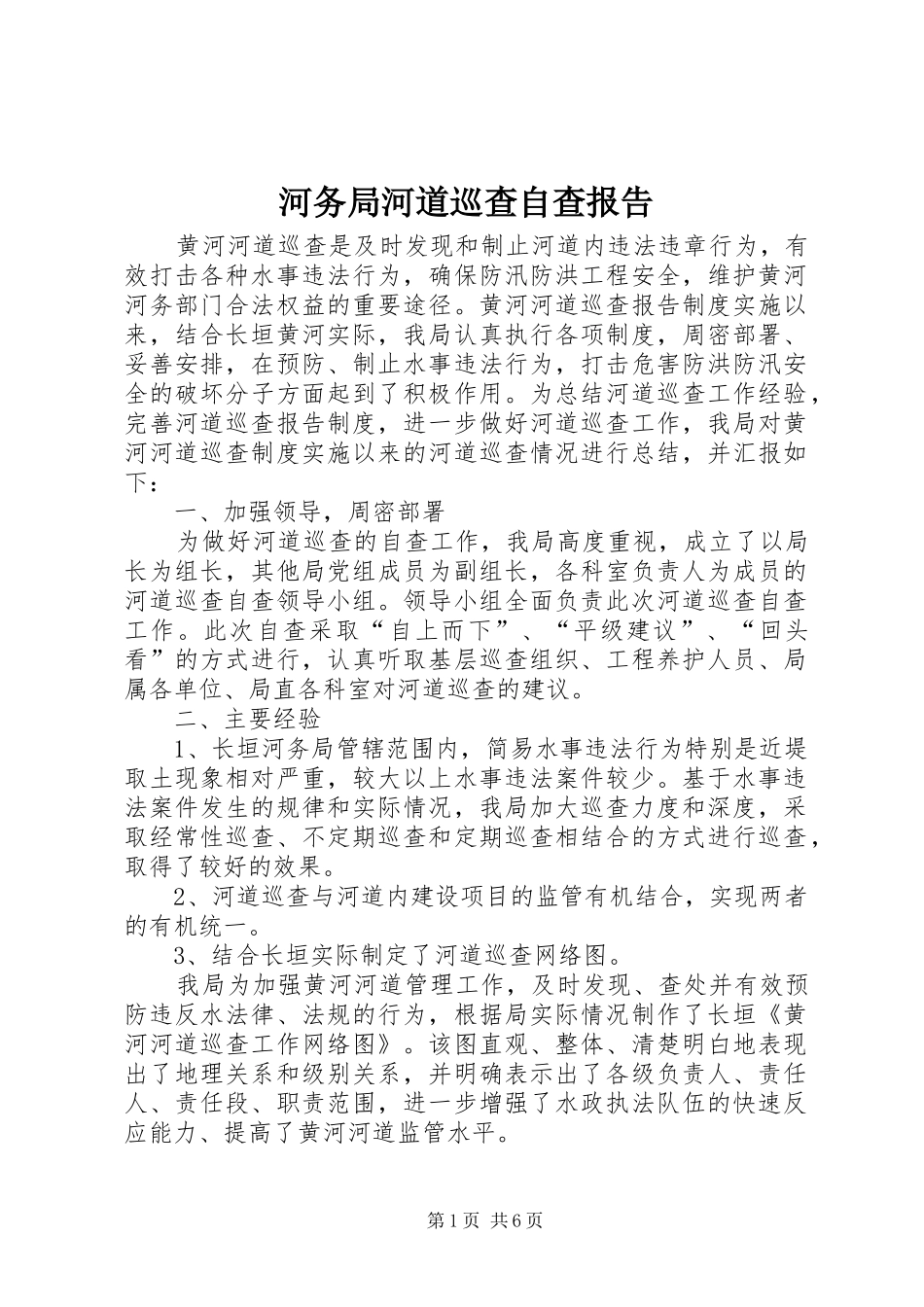 河务局河道巡查自查报告 _第1页