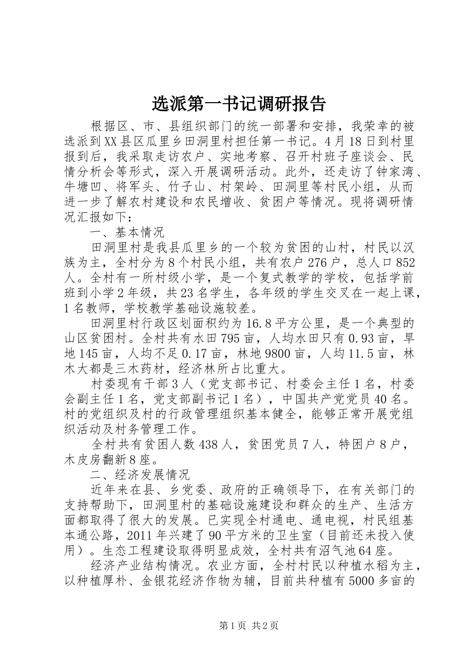 选派第一书记调研报告 _第1页