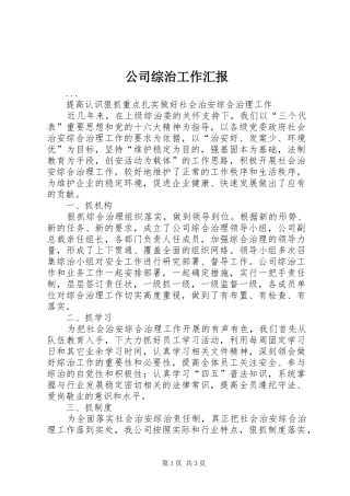 公司综治工作汇报 