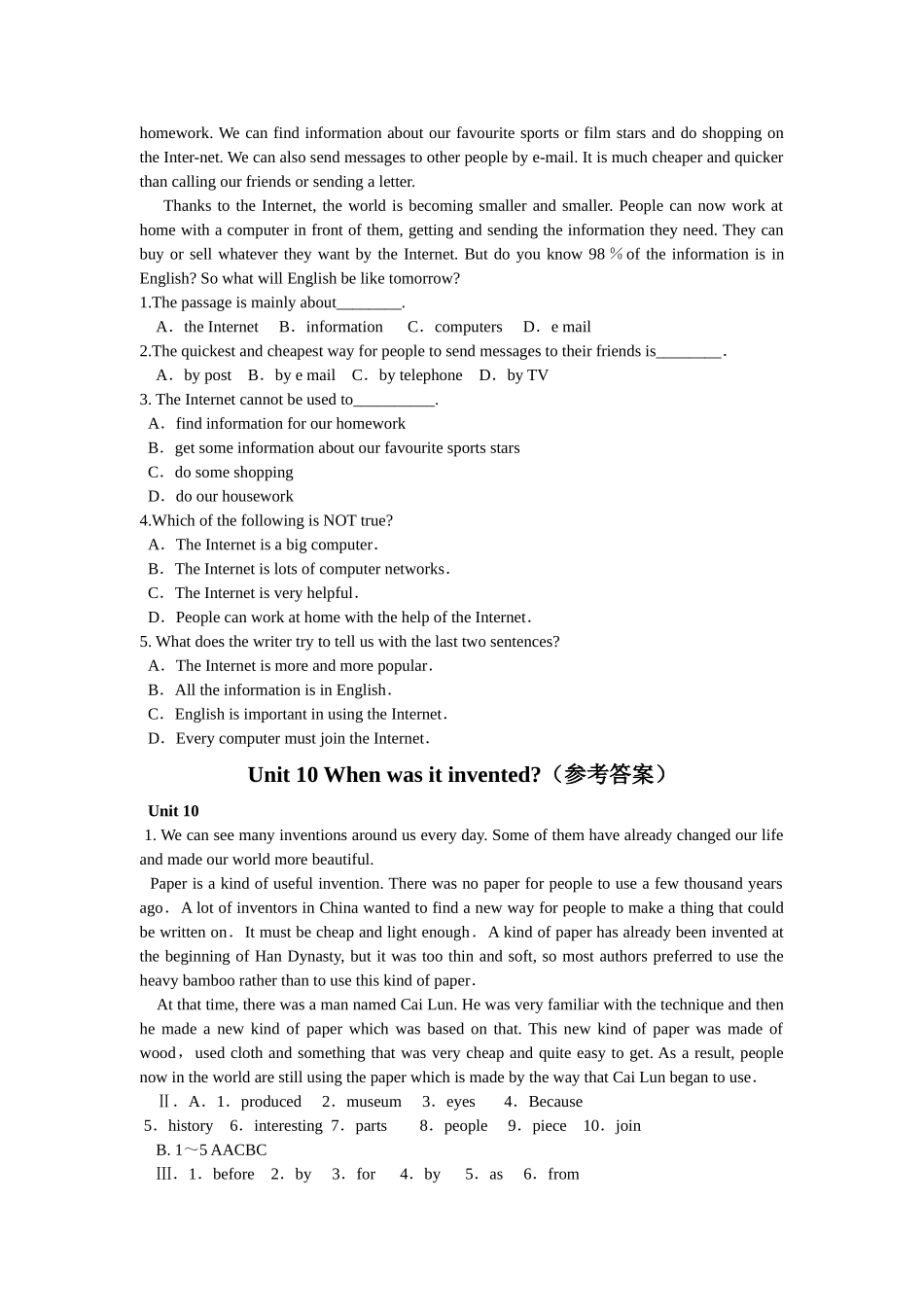 unit 10 by the time i got outside ,the bus had already left 测试题（人教新目标九年级） (6)doc--初中英语 _第3页