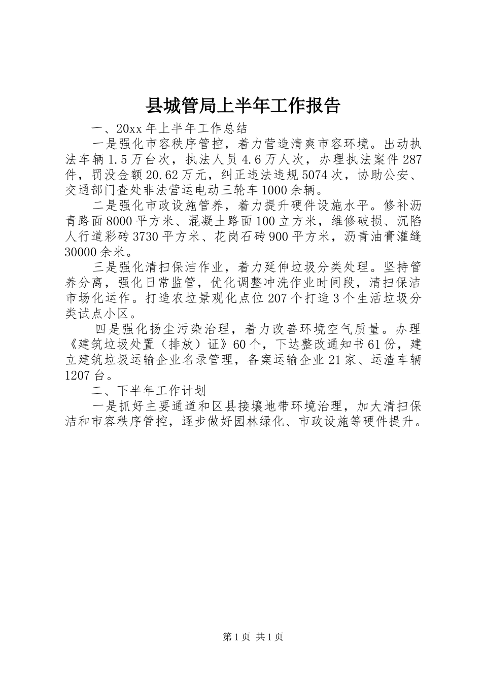 县城管局上半年工作报告 _第1页