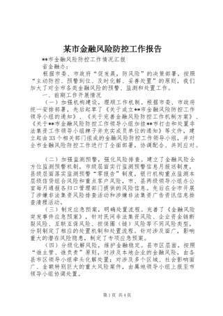 某市金融风险防控工作报告 