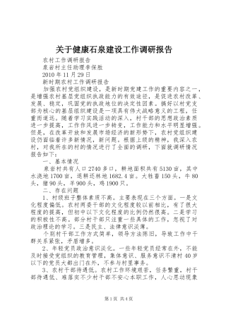 关于健康石泉建设工作调研报告 