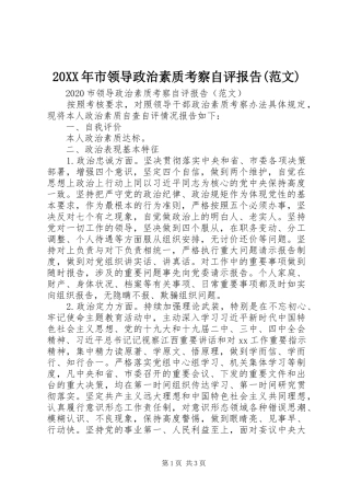 20XX年市领导政治素质考察自评报告(范文)