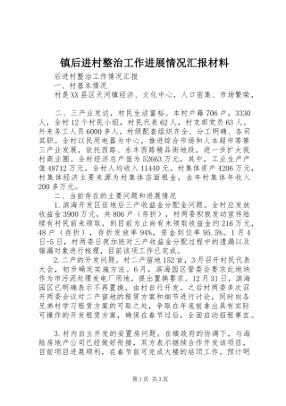 镇后进村整治工作进展情况汇报材料 