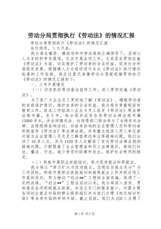 劳动分局贯彻执行《劳动法》的情况汇报 