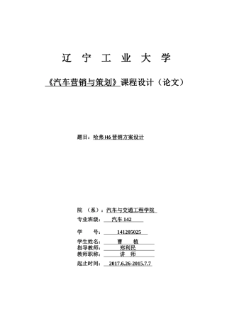 哈弗H6营销方案设计(终极版)