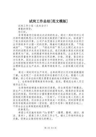 试岗工作总结[范文模版]