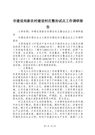 市建设局新农村建设村庄整治试点工作调研报告 