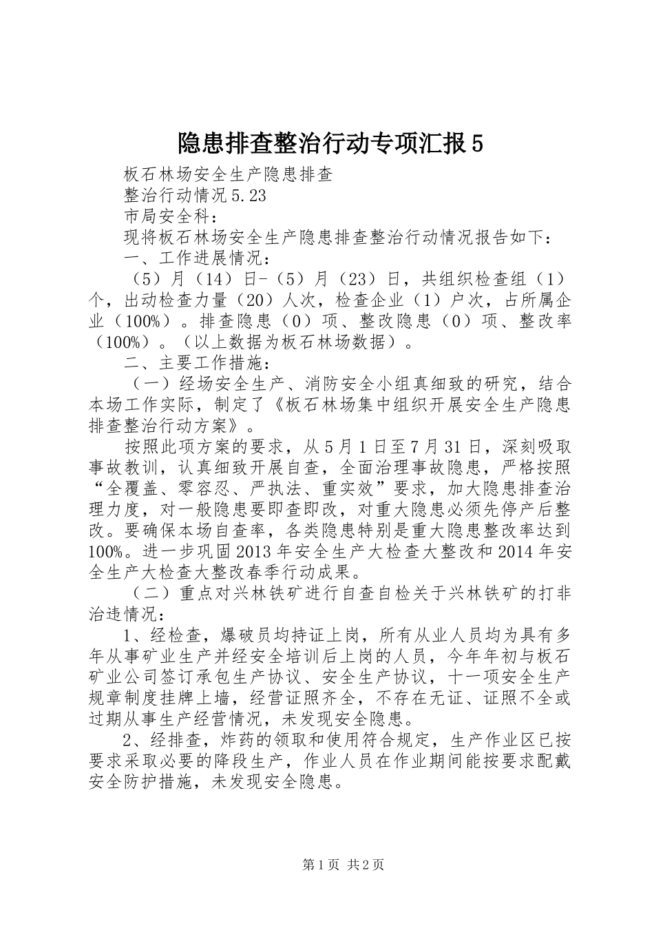 隐患排查整治行动专项汇报5 _第1页