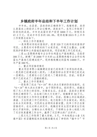 乡镇政府半年总结和下半年工作计划