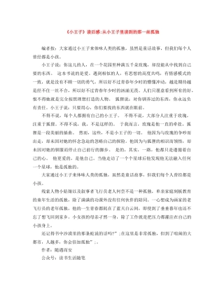 《小王子》读后感-从小王子里读到的那一丝孤独 