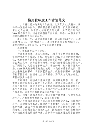 信用社年度工作计划范文