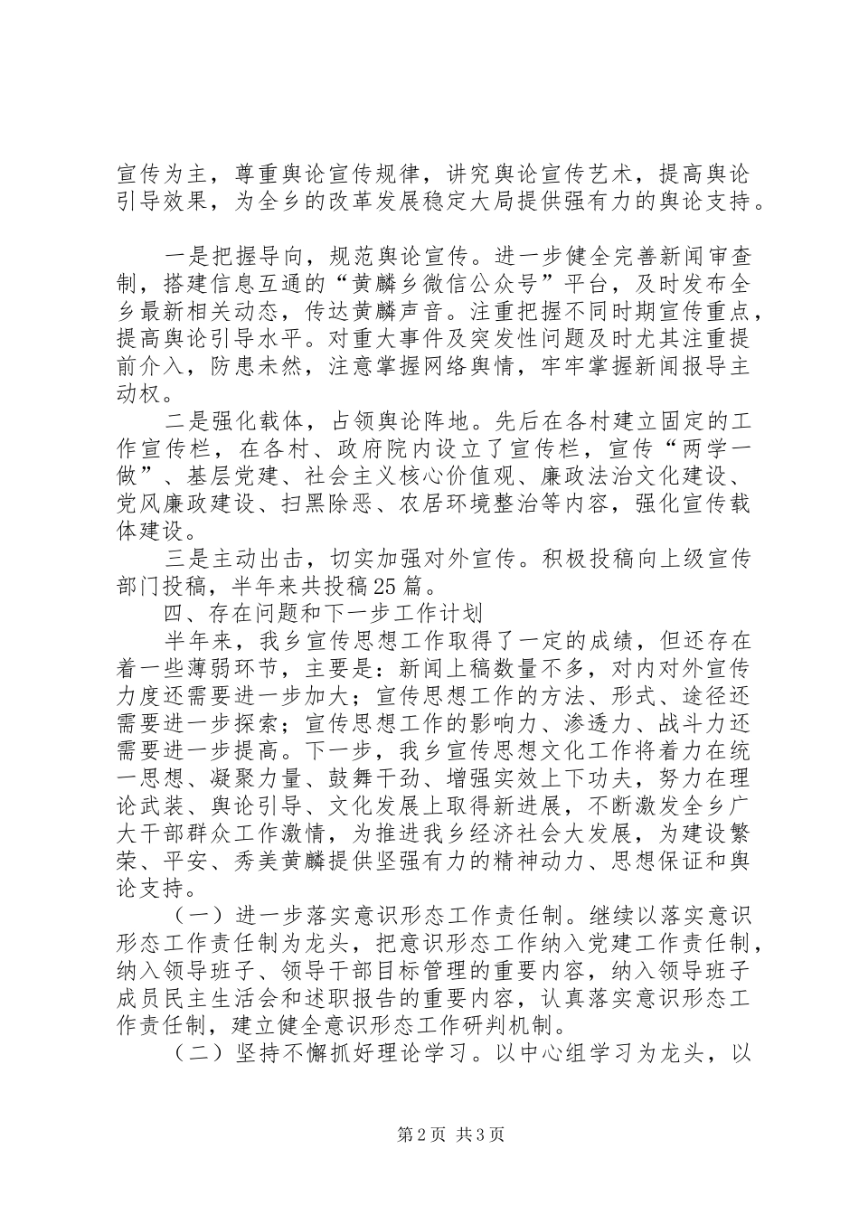 某乡XX年上半年意识形态工作汇报 _第2页