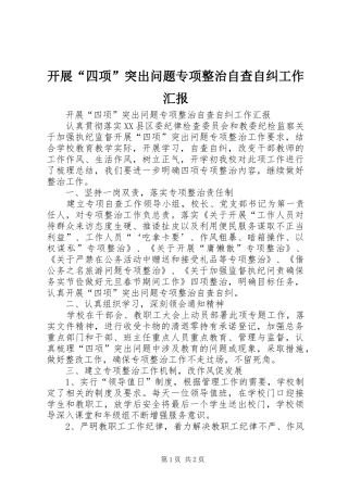 开展“四项”突出问题专项整治自查自纠工作汇报 