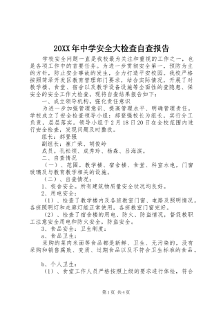 20XX年中学安全大检查自查报告