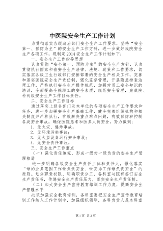 中医院安全生产工作计划