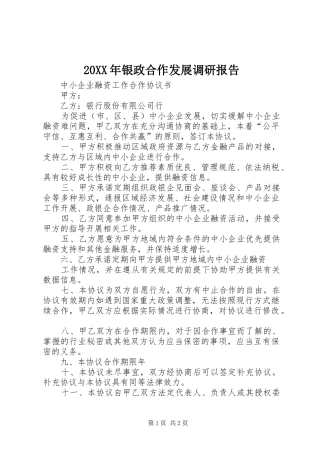 20XX年银政合作发展调研报告 