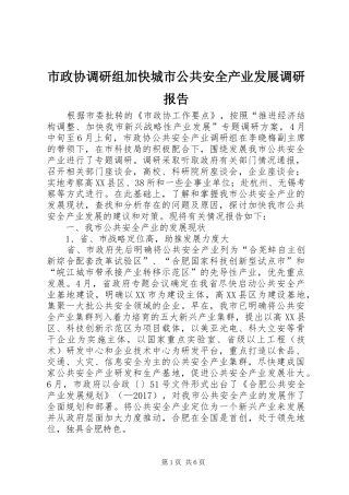 市政协调研组加快城市公共安全产业发展调研报告 