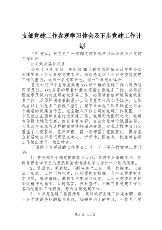 支部党建工作参观学习体会及下步党建工作计划