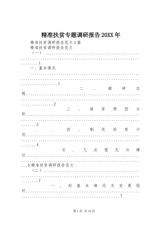 精准扶贫专题调研报告20XX年 (3)