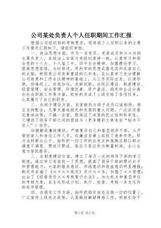 公司某处负责人个人任职期间工作汇报 