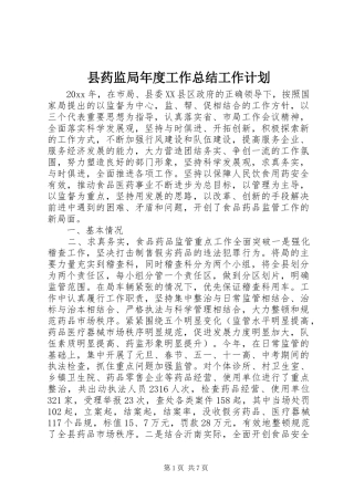 县药监局年度工作总结工作计划