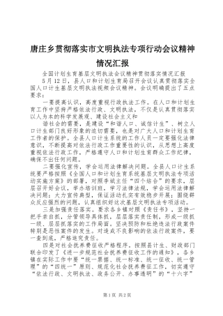 唐庄乡贯彻落实市文明执法专项行动会议精神情况汇报 
